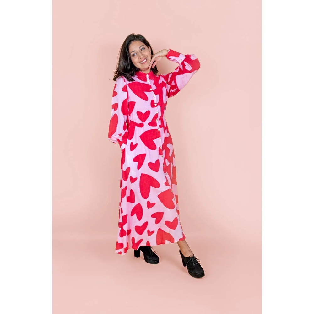 Long Sleeve Maxi Heart Dress with Heart Buttons